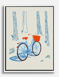 Blue Bicycle in the Woods Canvas Print White