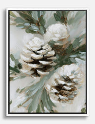 Snowy Pinecones Canvas Print White