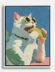 Taco Cat in Star Shades Canvas Print White