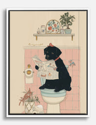 Black Lab Bathroom Break Canvas Print - White