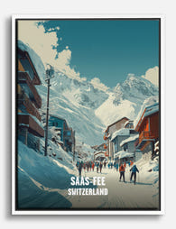 Snowy Swiss Village Escape Canvas Print White