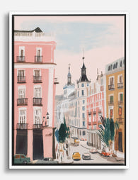 Pastel Streets of Madrid Canvas Print White