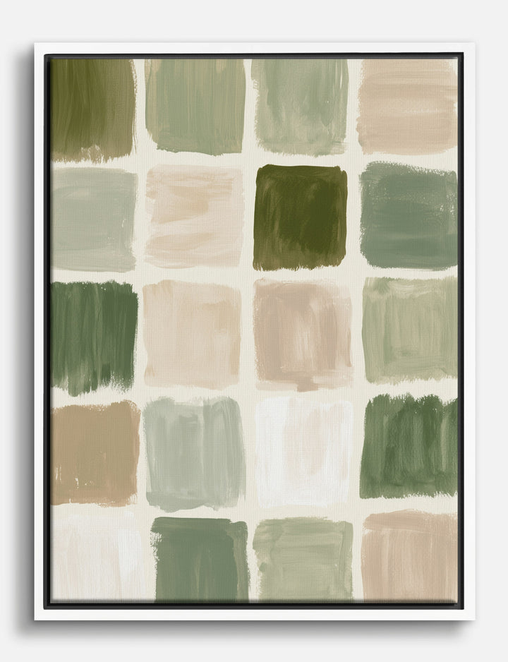 Green Brushstroke Blocks Canvas Print White