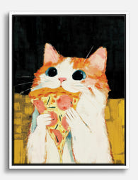 Pizza Loving Cat Canvas Print White