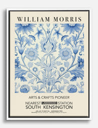 William Morris Blue Botanical Canvas Print White