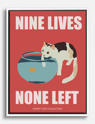 Nine Lives, One Bold Cat Canvas Print White
