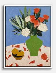 Bold Blooms on Blue Canvas Print White