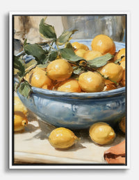 Lemons in a Blue Bowl Canvas Print White