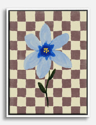 Blue Blossom on Checkerboard Canvas Print White