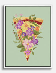 Botanical Pizza Slice Canvas Print - White
