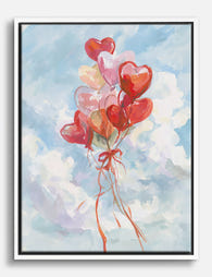 Heart Balloons in the Clouds Canvas Print White