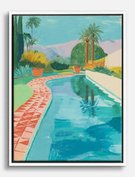 Palm Springs Poolside Canvas Print White
