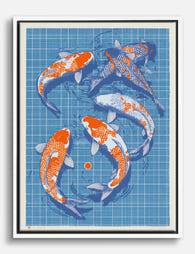 Serene Koi Harmony Canvas Print White