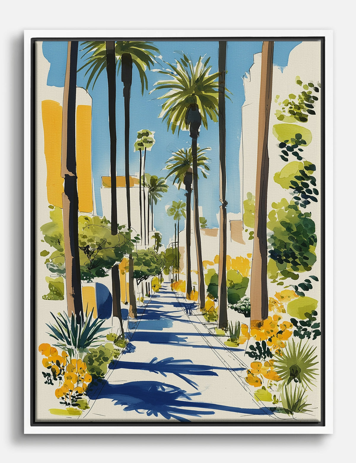 Sunlit Palms Boulevard Canvas Print - White