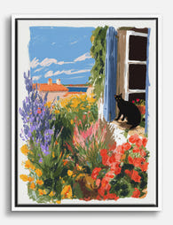 French Garden Cat View Canvas Print - White