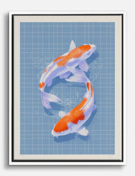 Serene Koi Harmony Canvas Print White
