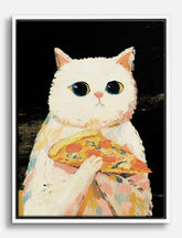 Whimsical Pizza Cat Canvas Print White