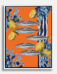 Sardines & Citrus Pop Canvas Print - White