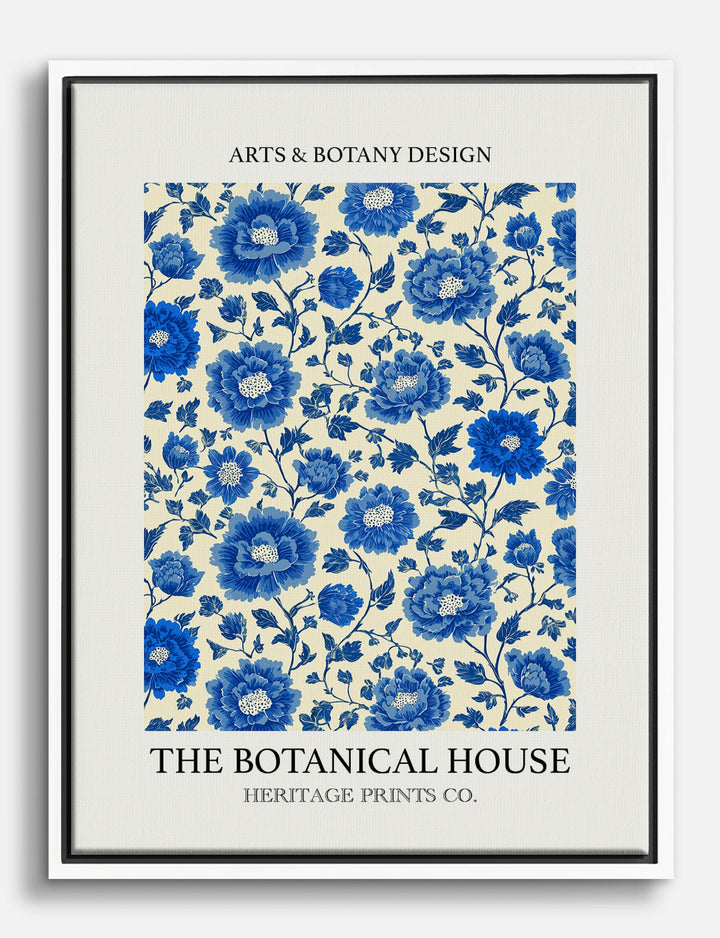 Blue Floral Heritage Canvas Print White
