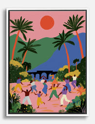 Sunset Festival Gathering Canvas Print White