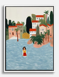 Seaside Village Serenity Canvas Print White