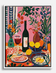 Vibrant Bistro Gathering Canvas Print - White