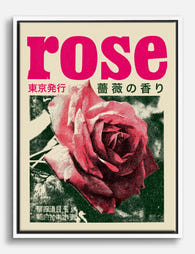 Retro Tokyo Rose Poster Canvas Print White