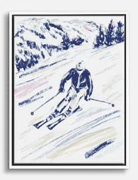 Blue Alpine Skier Scene Canvas Print White