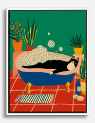 Catnap in the Tub Canvas Print White
