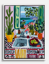 Matisse-Inspired Kitchen View Canvas Print - White