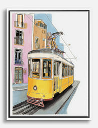 Lisbon Yellow Tram Vibes Canvas Print White