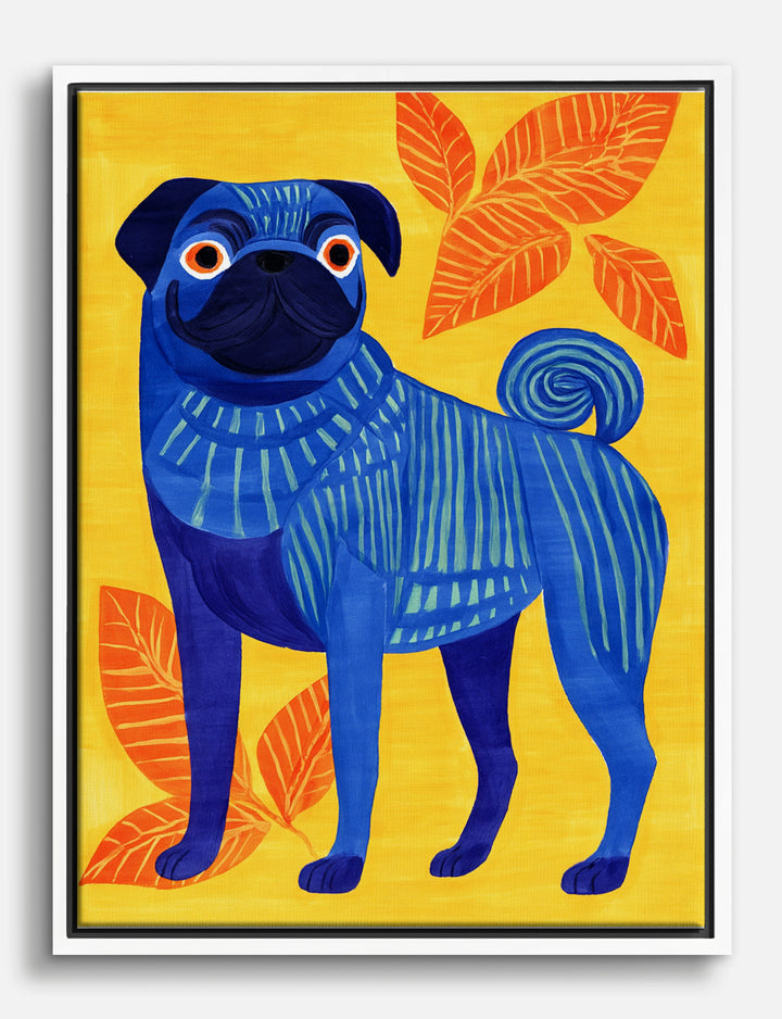 Blue Pug in a Jumper Canvas Print White