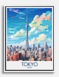 Tokyo Skyline Glow Canvas Print White