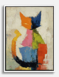 Colorblock Cat Silhouette Canvas Print - White