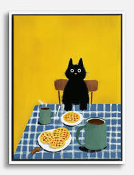 Cat’s Cozy Morning Canvas Print White