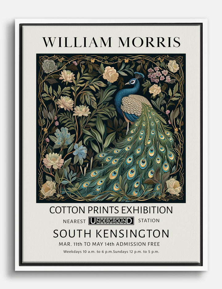 William Morris Peacock Botanical Canvas Print White