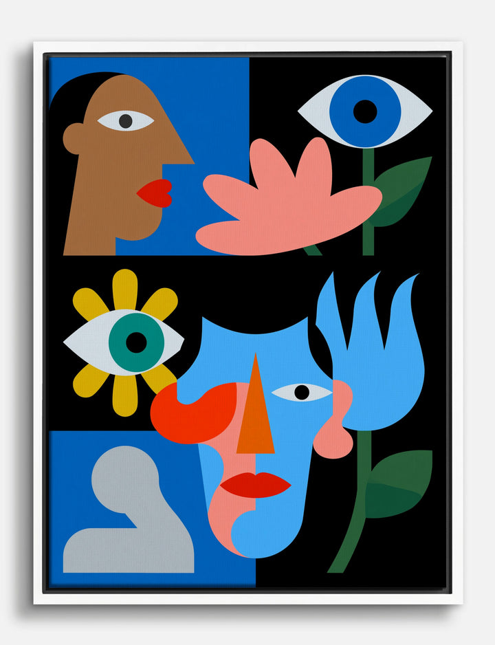 Faces and Eye Flowers Canvas Print White