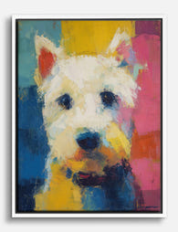 Colorblock Pup Portrait Canvas Print - White
