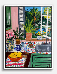 Matisse-Inspired Kitchen View Canvas Print - White