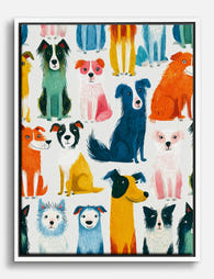 Playful Pups Parade Canvas Print White