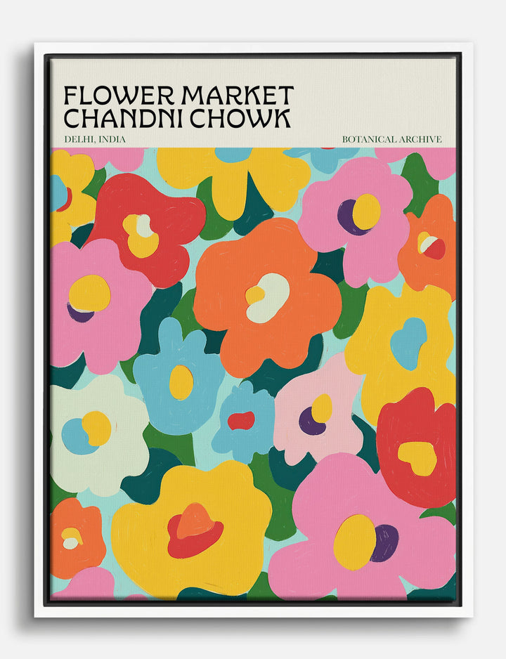 Chandni Chowk Flower Burst Canvas Print White
