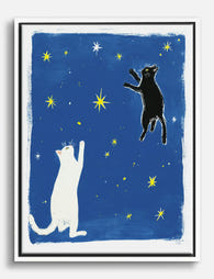 Starry Night Cats Canvas Print White