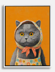 Cozy Cat in Floral Scarf Canvas Print White