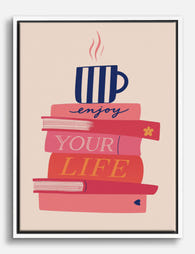 Books & Coffee Joy Canvas Print White