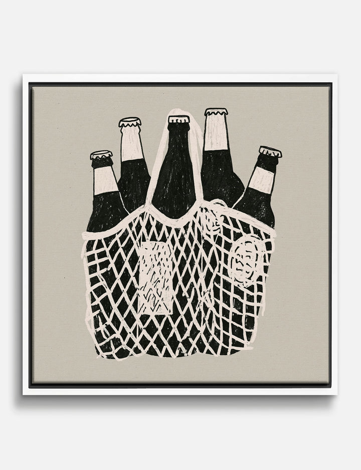 Bottles in a String Bag Canvas Print White