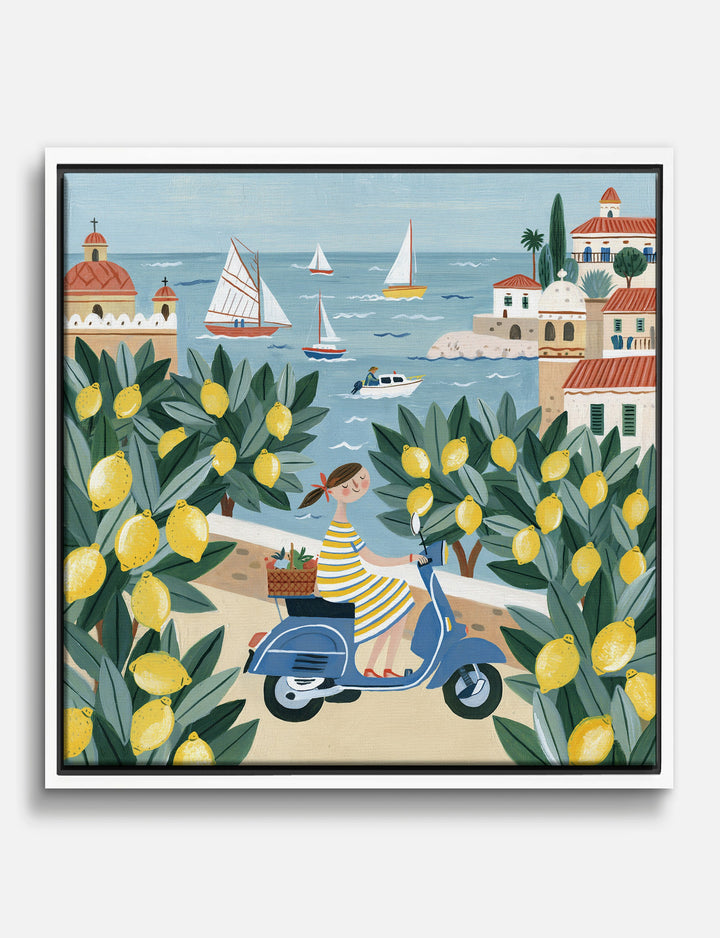Lemon Grove Scooter Ride Canvas Print White